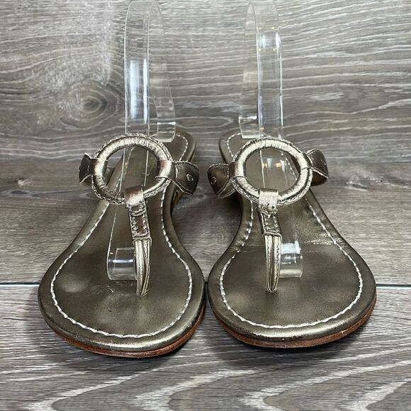 Bernardo Matrix Platinum Calf Leather Women’s Size 10M Thong Wedge Sandals - Picture 2 of 10